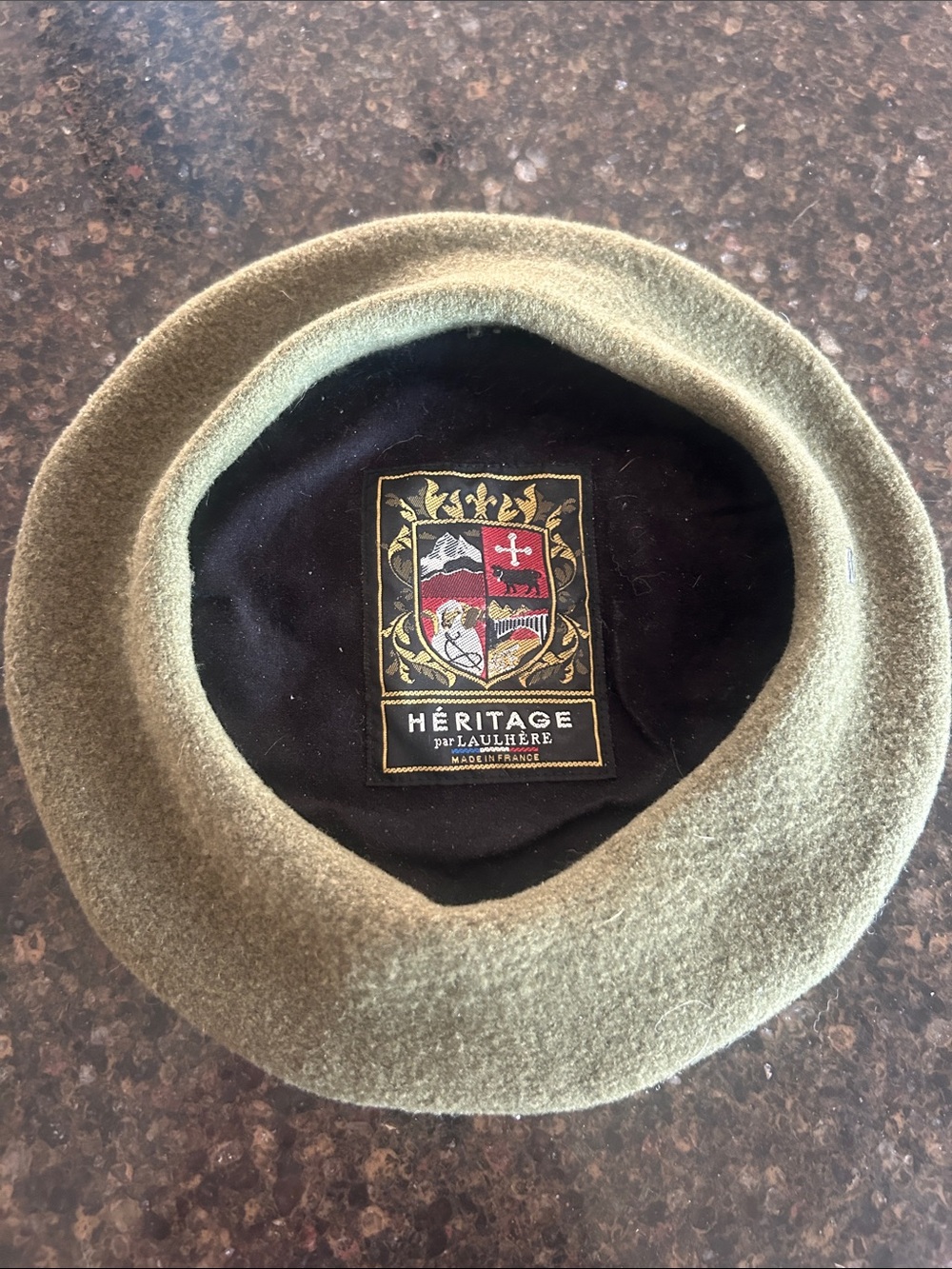 Heritage Olive Green Wool Beret with Black Lining and Crest